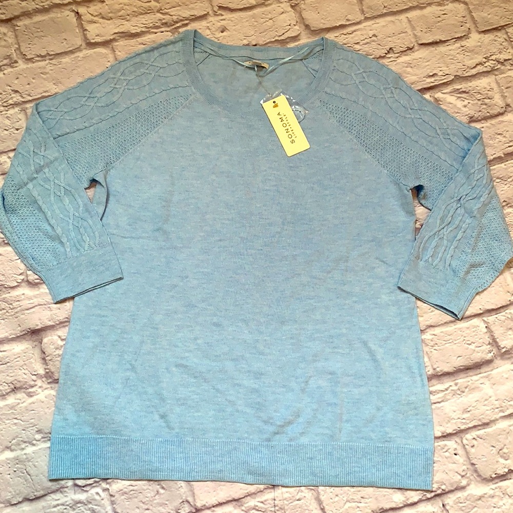 Women’s light blue 3/4 sleeve designed sweater